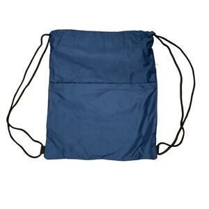 Navy Blue Drawstring Cinch Backpack Canvas Gym Bag with Side Zipper Pocket